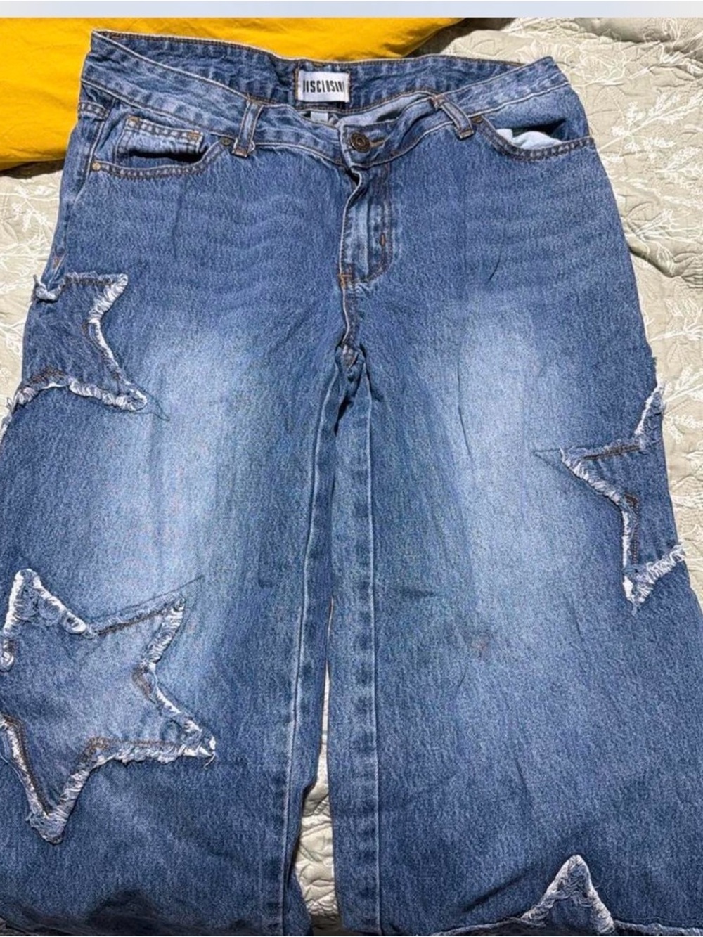 Women’s Blue Star-Applique Wide-Leg Jeans